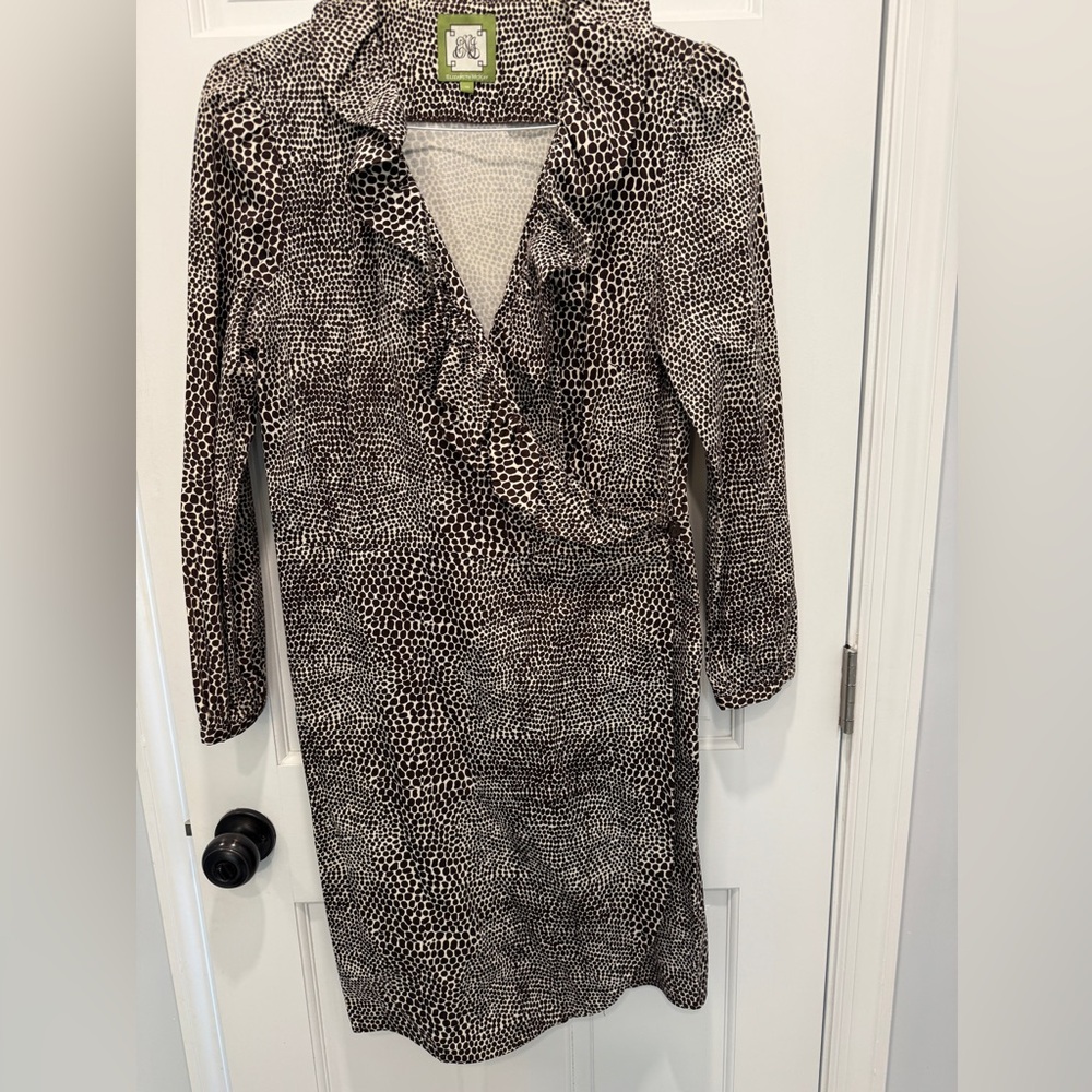 Elizabeth McKay Brown spotted wrap dress